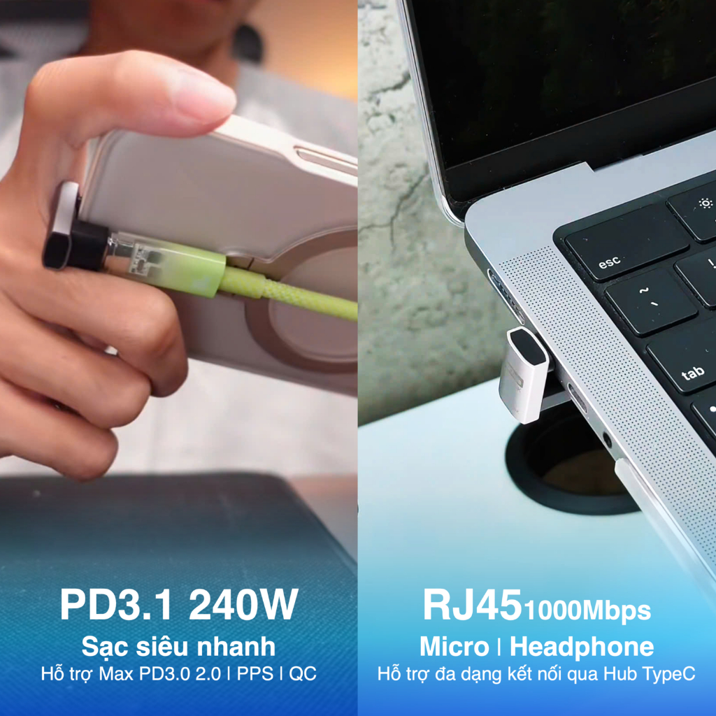 METALINK Đầu chuyển USB4 C to C 90 - 180 độ 240W 40G 8K chip E-maker, tương thích Thunderbolt 4/3