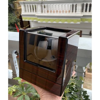 Hộp xoay đồng hồ cơ - Vỏ Gỗ Sơn Mài Đen Bóng - 4 chế độ xoay có đèn led - Mở lắp tự dừng