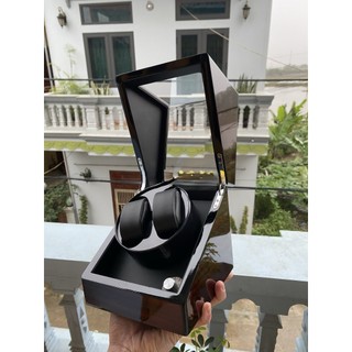 Hộp xoay đồng hồ cơ - Vỏ Gỗ Sơn Mài Đen Bóng - 4 chế độ xoay có đèn led - Mở lắp tự dừng