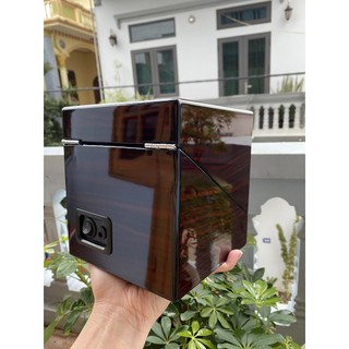 Hộp xoay đồng hồ cơ - Vỏ Gỗ Sơn Mài Đen Bóng - 4 chế độ xoay có đèn led - Mở lắp tự dừng