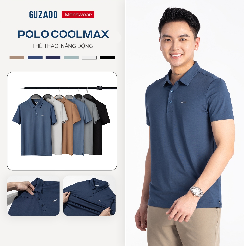 Áo Polo Thể Thao Nam Guzado Vải Coolmax Thoáng Mát Thấm Hút Tốt Co Giãn Thoải Mái GPL01-GAPS25S001