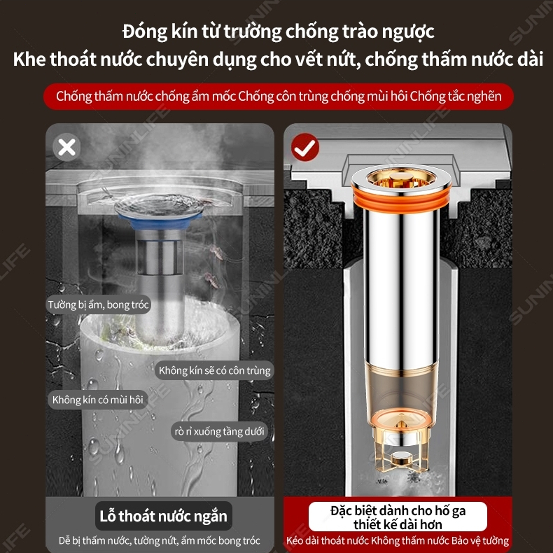 Lõi Thoát Sàn Chống Mùi Hôi Từ Tính Thế Hệ Mới - Ngăn Côn Trùng Trào Ngược Thoát Nước Nhanh Inox 304