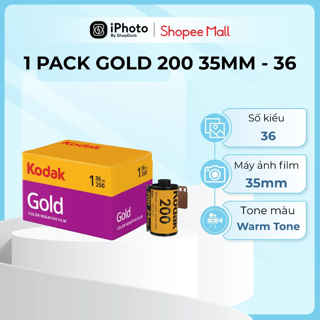 Kodak Gold GB Film 200 35mm 36 Exp Boxed, Số ảnh 36, IOS 200