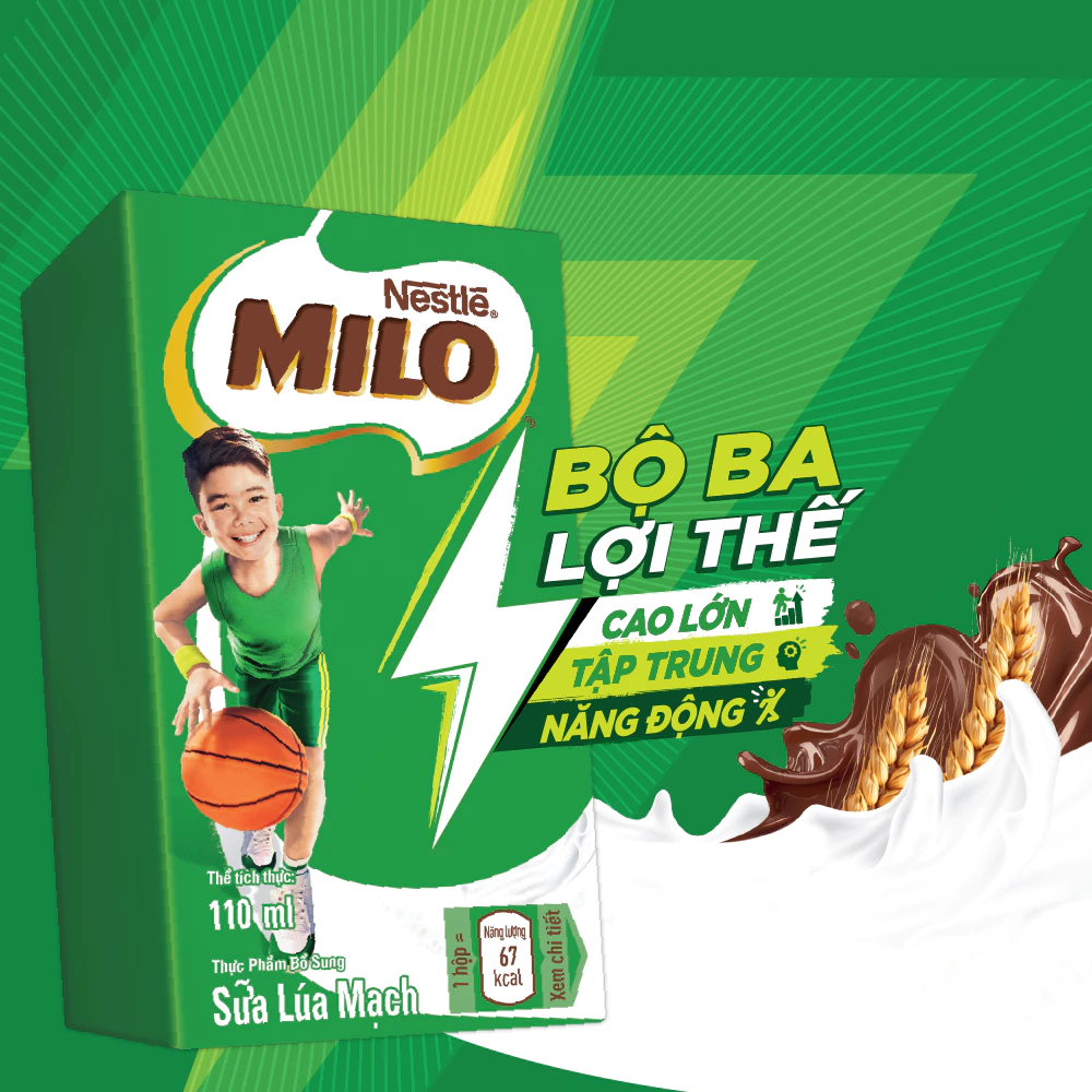 Sữa lúa mạch Nestlé® MILO® thùng 12 x 110ml (12x4x110ml)