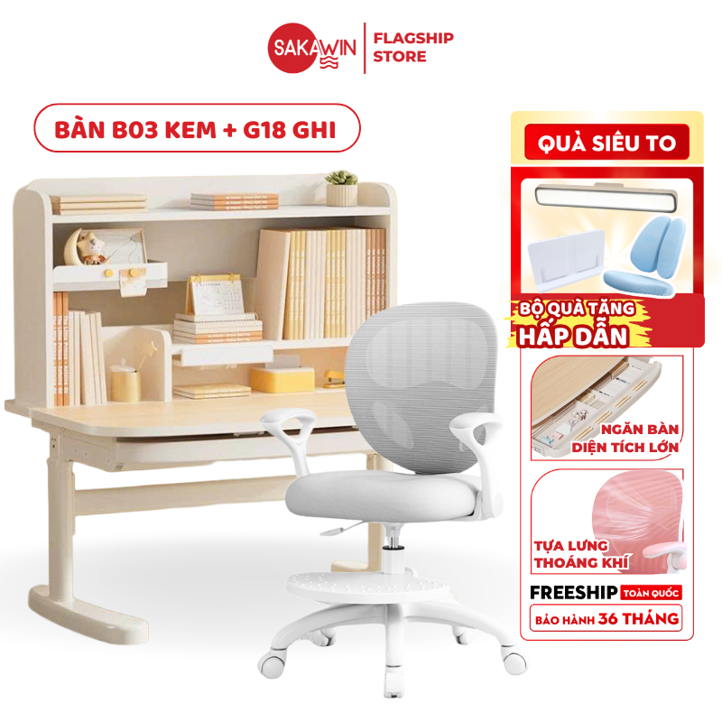 Product image Bàn học thông minh Sakawin Premium B03 Mới Nâng hạ tay quay Nghiêng mặt bàn Cải tiến vượt trội 