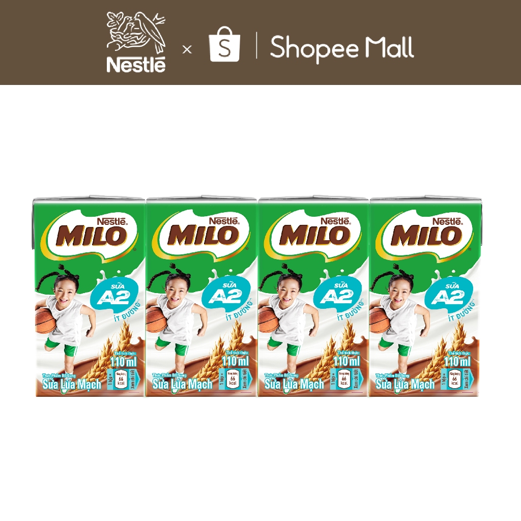 Sữa Lúa Mạch Nestle MILO với sữa A2 MỚI thùng 12 x 110ml (12x4x110ml)
