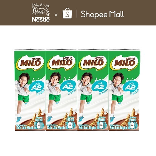 Thùng Sữa lúa mạch Nestle MILO A2 MỚI (48 Hộp x180ml)
