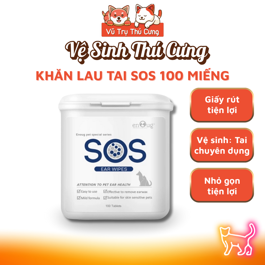 Khăn Ướt Vệ Sinh Tai Cho Chó Mèo SOS 100 miếng