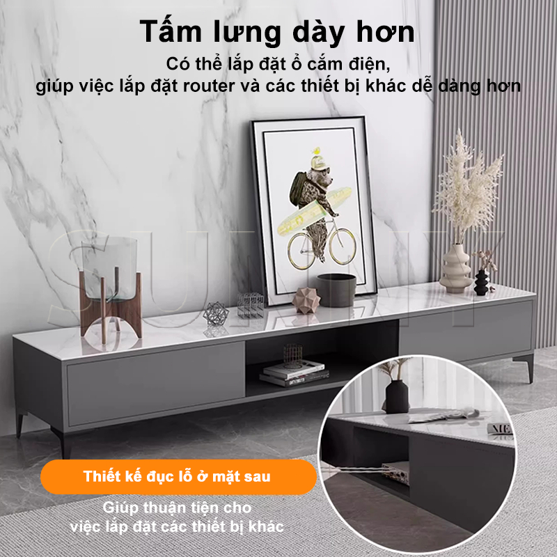 Kệ tivi phòng khách hiện đại Mặt vân đá sang trọng Nhiều ngăn lưu trữ chắc chắn cao cấp 𝙎𝙐𝙉𝙉𝙔 𝘽𝙄𝙀𝙍𝙀