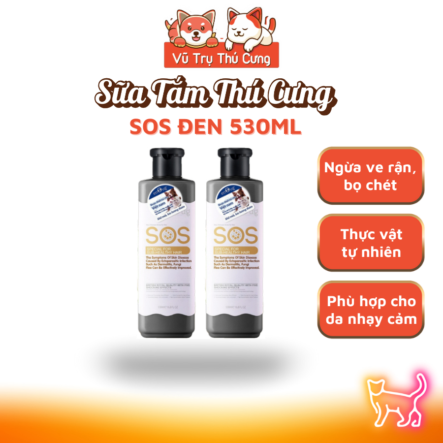 Sữa tắm SOS đen, ngừa ve rận, bọ chét cho thú cưng chó mèo 530ml