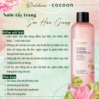 (Hàng Công TY) Nước Tẩy Trang Sen Hậu Giang Cocoon Sạch Bụi Siêu Mịn, Dịu êm Cho Da 500ml Duduhouse