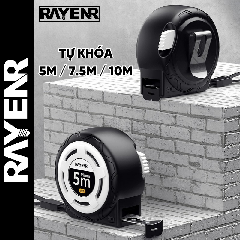 Thước Cuộn Thép Tự Khóa RAYENR, Thước Dây Cuộn 5m/7m/10m Vỏ ABS Dày Chống Va Đập TC001