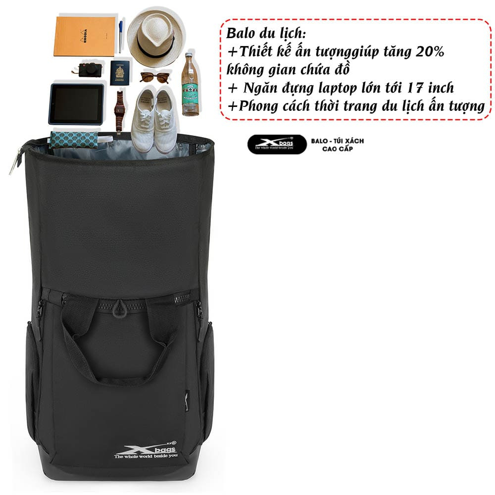 Balo Du Lịch Nam Nữ Size Lớn Xbags Secret XB 1201, Nắp Cuộn Mở Rộng, Nhẹ Bền, Đựng Laptop 17 Inch!