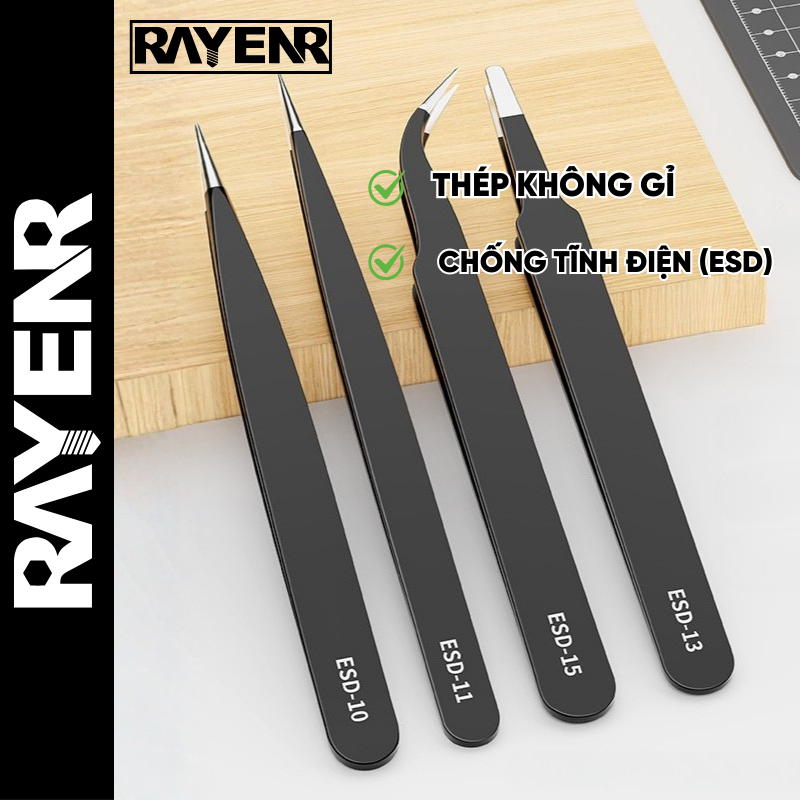 Bộ Nhíp Gắp Linh Kiện Điện Tử RAYENR, Nhíp Kẹp Nhiều Đầu Chất Liệu Thép Không Gỉ Chống Tĩnh Điện NHIP001