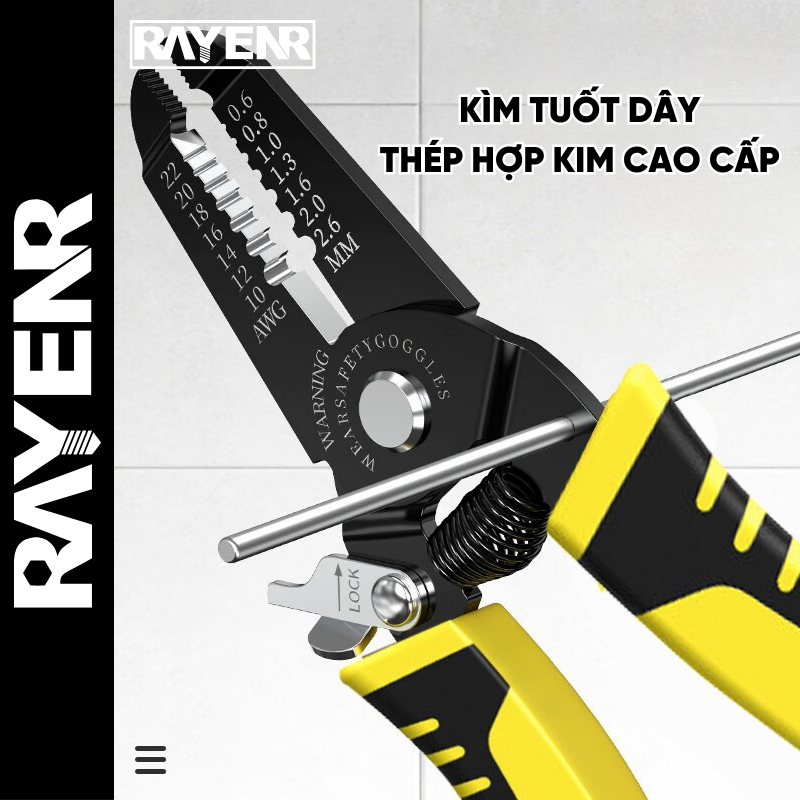 Kìm Tuốt Dây Điện Đa Năng RAYENR, Kìm Tuốt Dây Cắt Cáp 7 Trong 1 Chất Liệu Thép Cứng Cáp Bền Bỉ KTD001