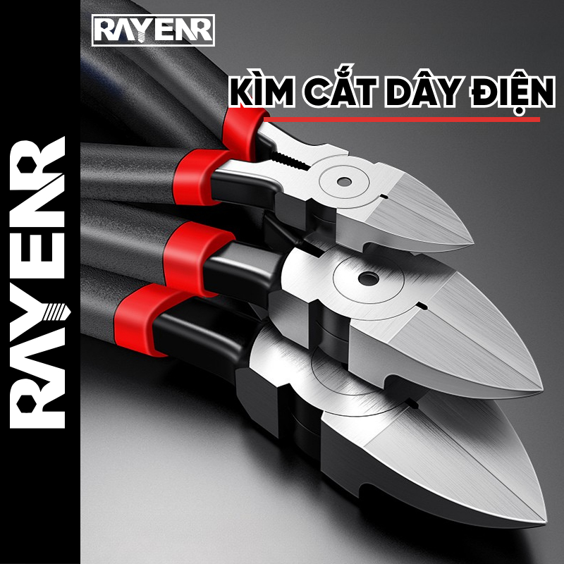 Kìm Cắt Kỹ Thuật RAYENR, Kìm Cắt Dây Điện Lưỡi Cắt Nhọn Vát Mỏng Sắc Bén Tay Cầm Nhựa KC001