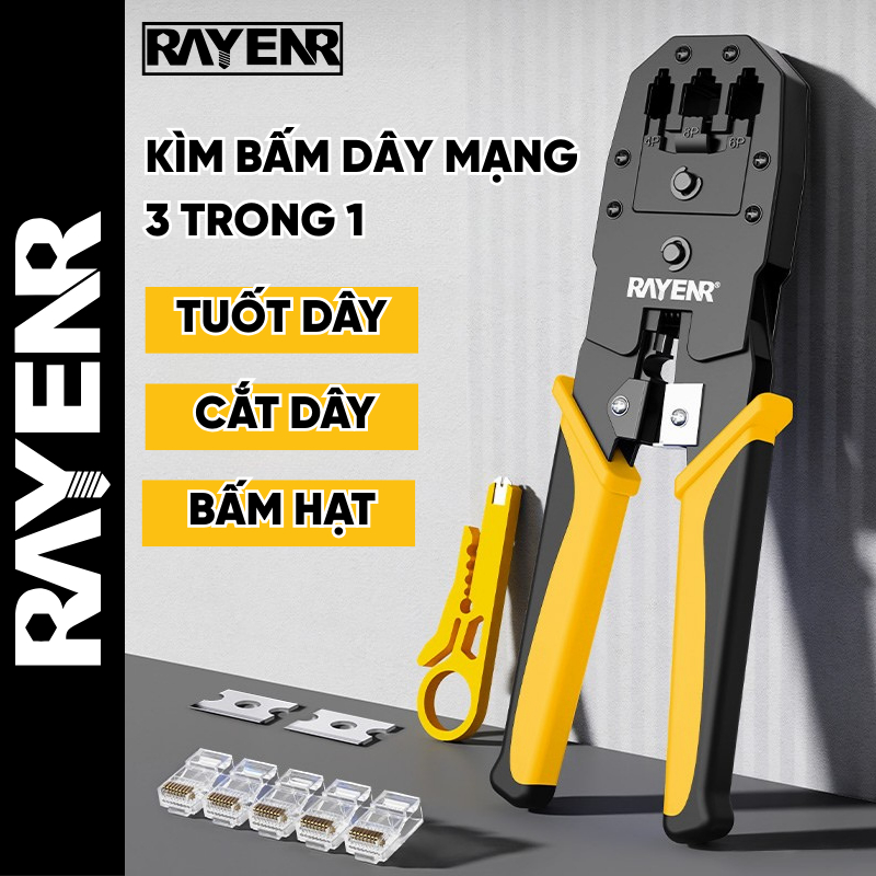 Kìm Bấm Mạng Đa Năng RAYENR, Kìm Bấm Đầu Hạt Mạng RJ45 và RJ11 Chất Liệu Thép Cacbon Cao Cấp KM001