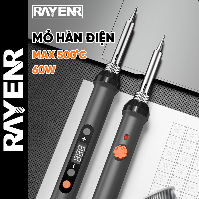 Bộ Mỏ Hàn Điện Thiếc 60W RAYENR Điều Chỉnh Nhiệt Độ , Mỏ Hàn Điện Hợp Kim Cao Cấp Làm Nóng Nhanh BMH001