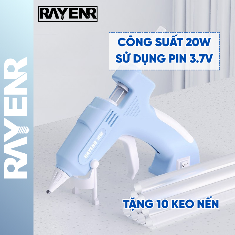 Máy Bắn Keo Nến Dùng Pin Sạc RAYENR, Súng Bắn Keo Silicon Nóng Chảy Không Dây Công Suất 20W SBK003