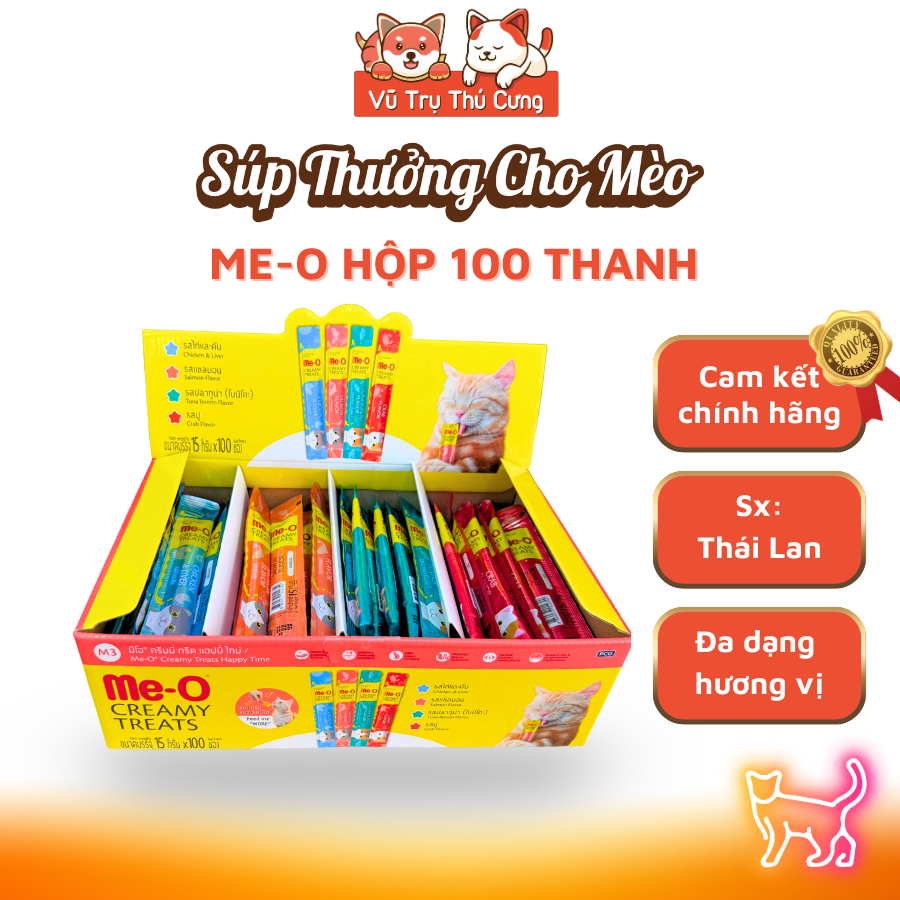 Hộp 100 Thanh-Súp Thưởng Cho Mèo Me-O Nhiều Dinh Dưỡng