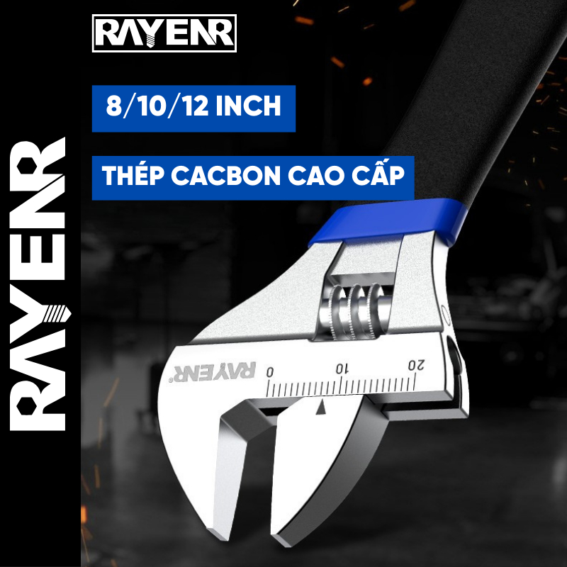 Mỏ Lết Đa Năng Điều Chỉnh Linh Hoạt RAYENR, Cờ Lê Chất Liệu Thép Cacbon Cao Cấp Tay Cầm Nhựa MOLET001