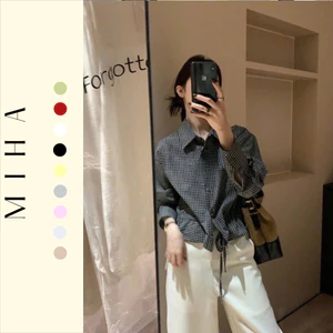 Áo sơ mi kẻ caro dáng vừa dây rút eo xoè 2026 Miha Studio