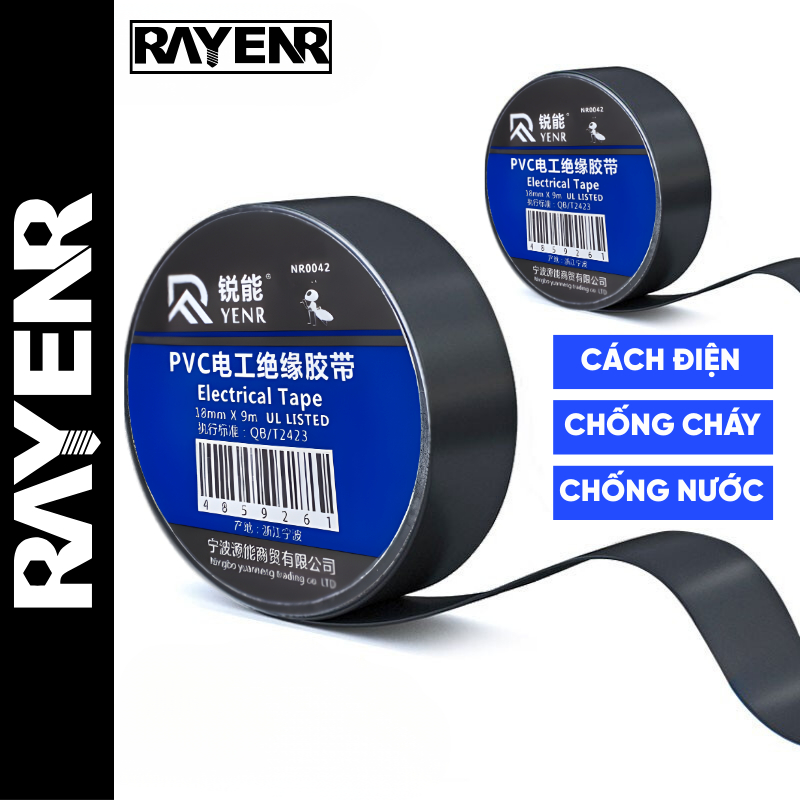 Băng Dính Cách Điện 10M RAYENR, Băng Keo Cách Điện Chống Nước Chống Cháy Chất Liệu Siêu Dính BD002