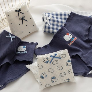 Quần Lót Nữ Cotton Viền Ren In Hình Mèo Kitty Xinh, Quần Lót Mềm Thoáng Đáy 2 Lớp King Shop L-2509