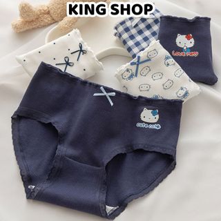 Quần Lót Nữ Cotton Viền Ren In Hình Mèo Kitty Xinh, Quần Lót Mềm Thoáng Đáy 2 Lớp King Shop L-2509