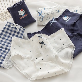 Quần Lót Nữ Cotton Viền Ren In Hình Mèo Kitty Xinh, Quần Lót Mềm Thoáng Đáy 2 Lớp King Shop L-2509