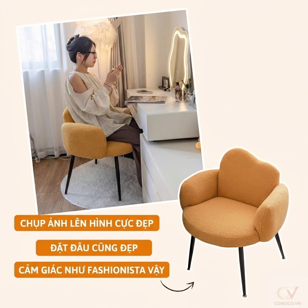 CONOCO Ghế Sofa Đơn Lông Cừu Bắc Âu  Ghế Trang Điểm Decor Phòng Ngủ Phòng Khách Sang Trọng Mềm Mại