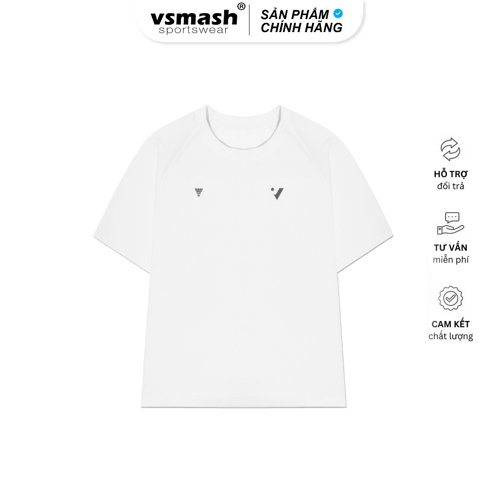Áo Thun Cầu Lông Unisex Vsmash Sportwear – In lụa "Badminton Court" – Vải Bông Em Bé Mềm Mịn, Thoáng Mát,Thấm hút tốt