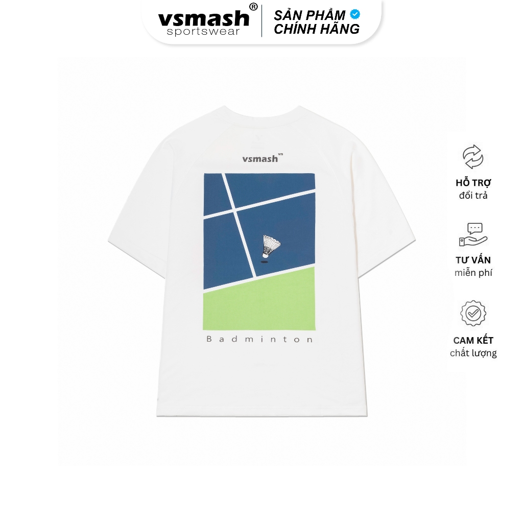 Áo Thun Cầu Lông Unisex Vsmash Sportwear – In lụa "Badminton Court" – Vải Bông Em Bé Mềm Mịn, Thoáng Mát,Thấm hút tốt