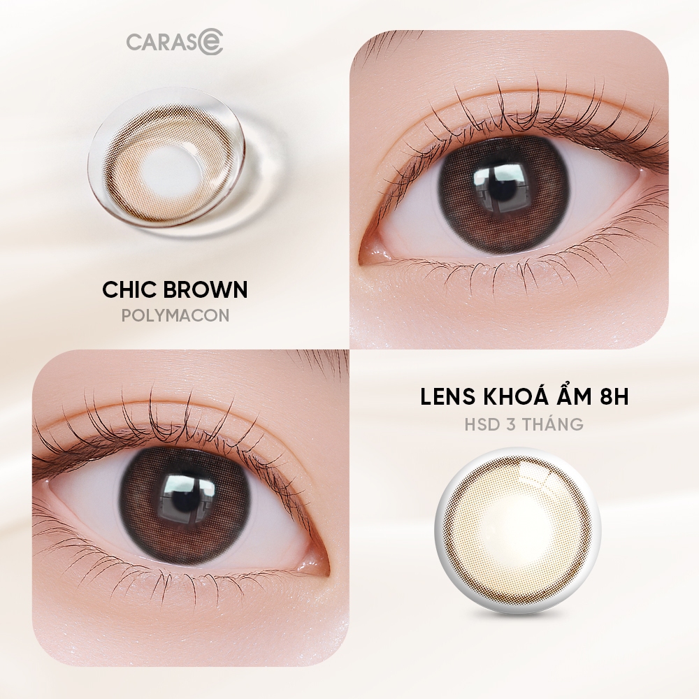 [1 chiếc] Kính áp tròng khoá ẩm 8H 3 Tháng Màu Nâu Xám Thanh Lịch CARASE, Lens cận CHIC BROWN