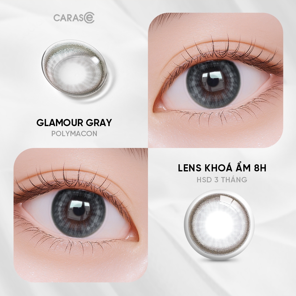 [1 chiếc] Kính áp tròng khoá ẩm 8H 3 Tháng Màu Nâu Xám Nhẹ Nhàng CARASE, Lens cận GLAMOUR GRAY