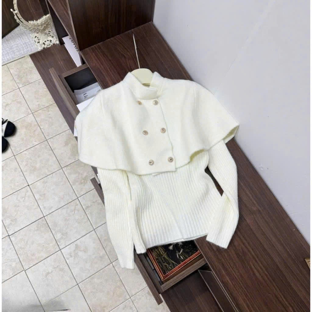 SÉT ÁO LEN nữ kèm choàng cúc đồng hàng sẵn giao ngay (qc) cao cấp
