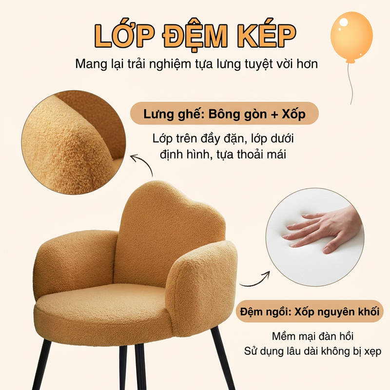 CONOCO Ghế Sofa Đơn Lông Cừu Bắc Âu  Ghế Trang Điểm Decor Phòng Ngủ Phòng Khách Sang Trọng Mềm Mại