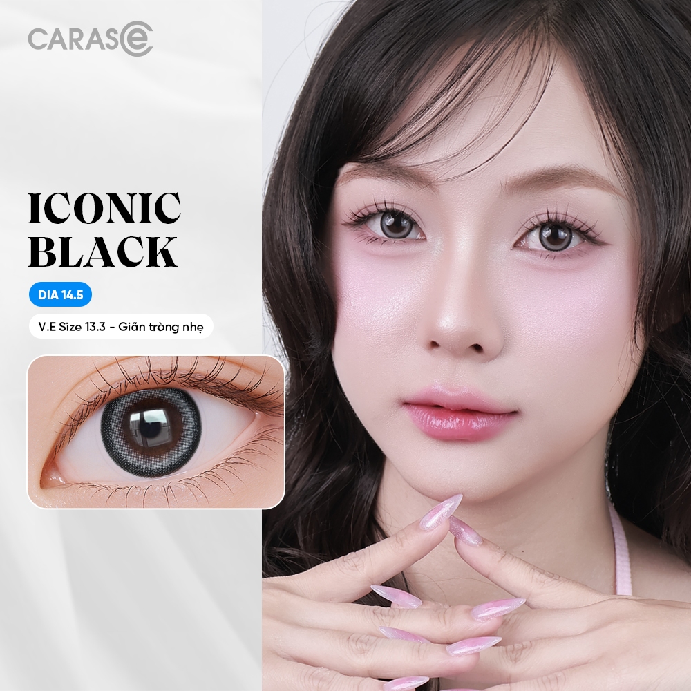 [1 chiếc] Kính áp tròng khoá ẩm 8H 3 Tháng Màu Nâu Xám Tro Đen CARASE, Lens cận ICONIC BLACK