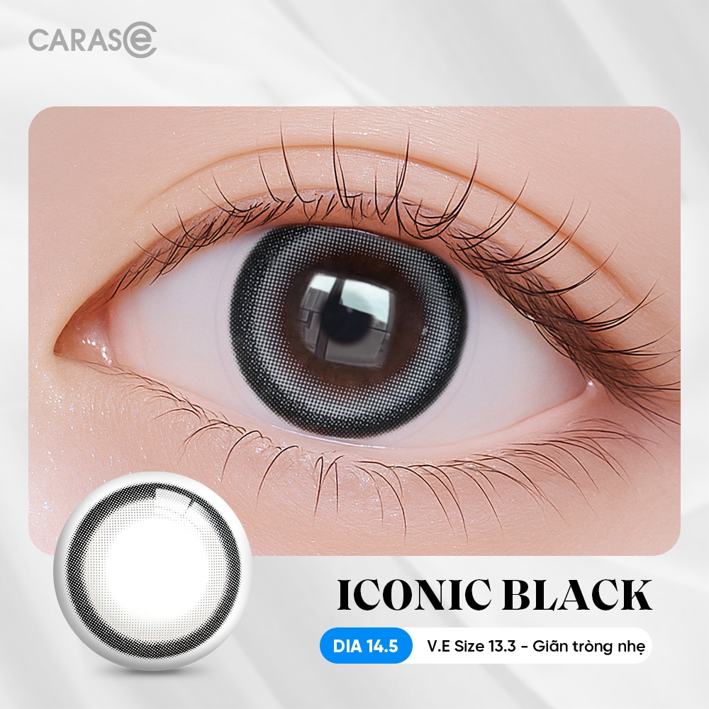[1 chiếc] Kính áp tròng khoá ẩm 8H 3 Tháng Màu Nâu Xám Tro Đen CARASE, Lens cận ICONIC BLACK