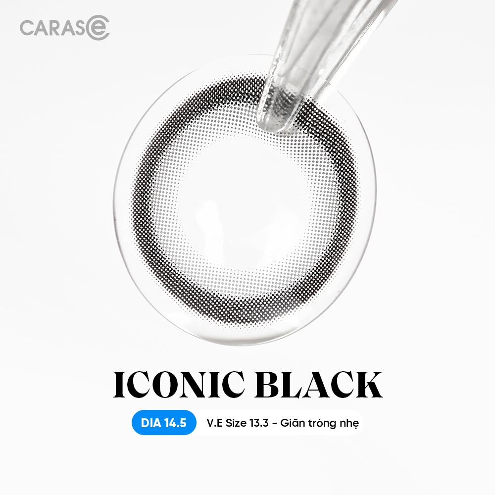 [1 chiếc] Kính áp tròng khoá ẩm 8H 3 Tháng Màu Nâu Xám Tro Đen CARASE, Lens cận ICONIC BLACK