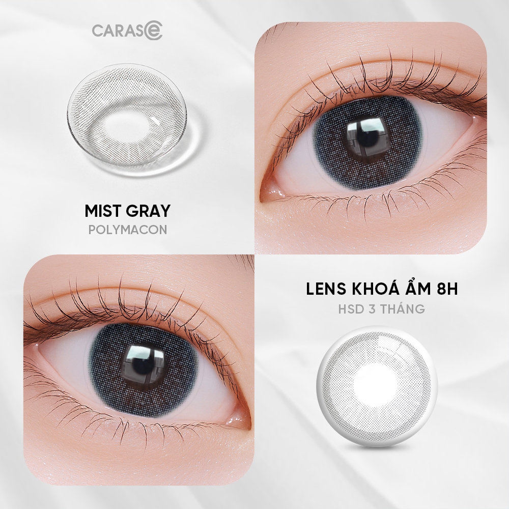 [1 chiếc] Kính áp tròng khoá ẩm 8H 3 Tháng Màu Xám Khói Trung Tính CARASE, Lens cận MIST GRAY