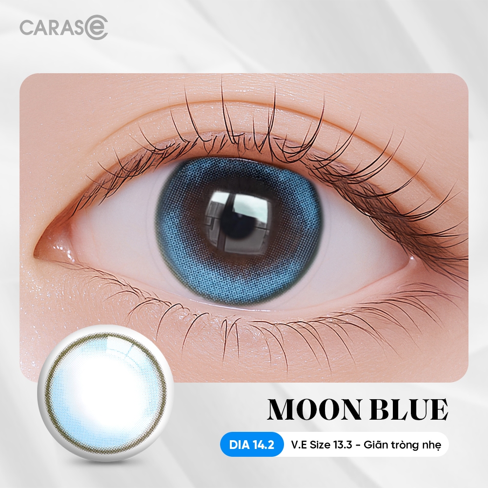 [1 chiếc] Kính áp tròng khoá ẩm 8H 3 Tháng Màu Xanh Dương Trong Nhẹ CARASE, Lens cận MOON BLUE