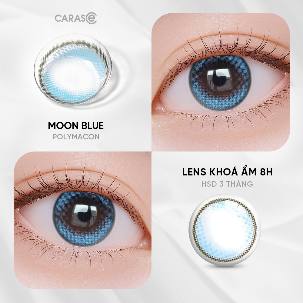 [1 chiếc] Kính áp tròng khoá ẩm 8H 3 Tháng Màu Xanh Dương Trong Nhẹ CARASE, Lens cận MOON BLUE