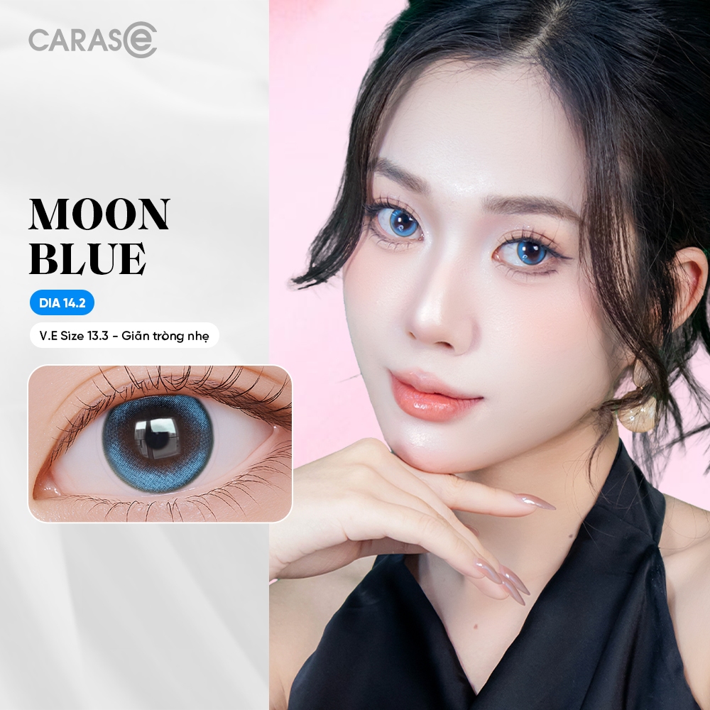 [1 chiếc] Kính áp tròng khoá ẩm 8H 3 Tháng Màu Xanh Dương Trong Nhẹ CARASE, Lens cận MOON BLUE