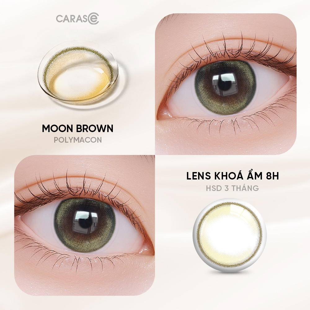 [1 chiếc] Kính áp tròng khoá ẩm 8H 3 Tháng CARASE, Lens cận màu nâu sáng ánh rêu MOON BROWN (1 chiếc)