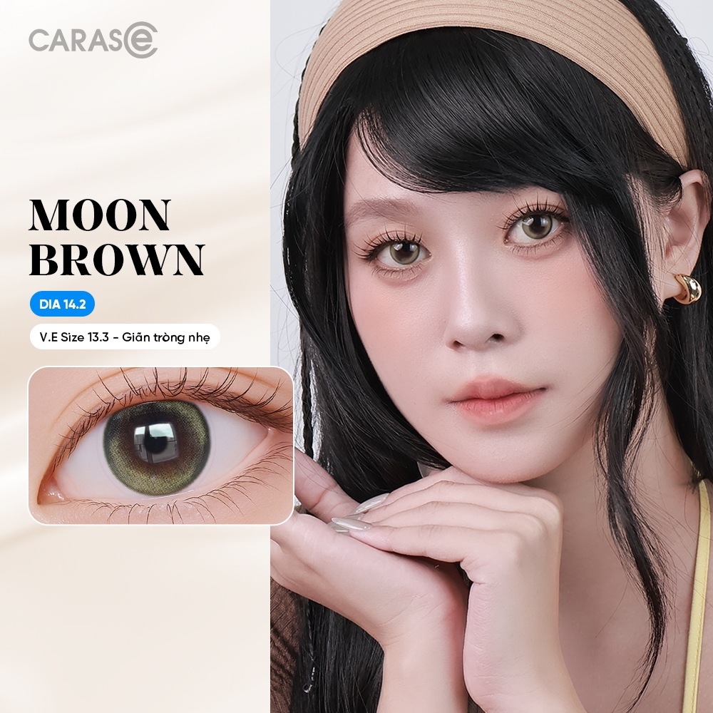 [1 chiếc] Kính áp tròng khoá ẩm 8H 3 Tháng CARASE, Lens cận màu nâu sáng ánh rêu MOON BROWN (1 chiếc)