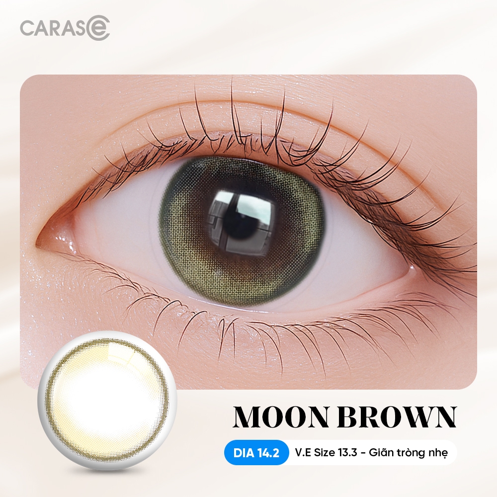 [1 chiếc] Kính áp tròng khoá ẩm 8H 3 Tháng CARASE, Lens cận màu nâu sáng ánh rêu MOON BROWN (1 chiếc)