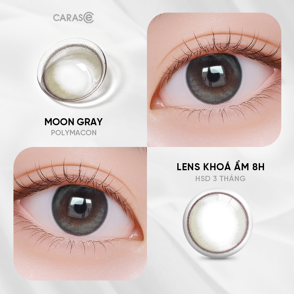 [1 chiếc] Kính áp tròng khoá ẩm 8H 3 Tháng CARASE, Lens cận màu xám ánh khói MOON GRAY (1 chiếc)