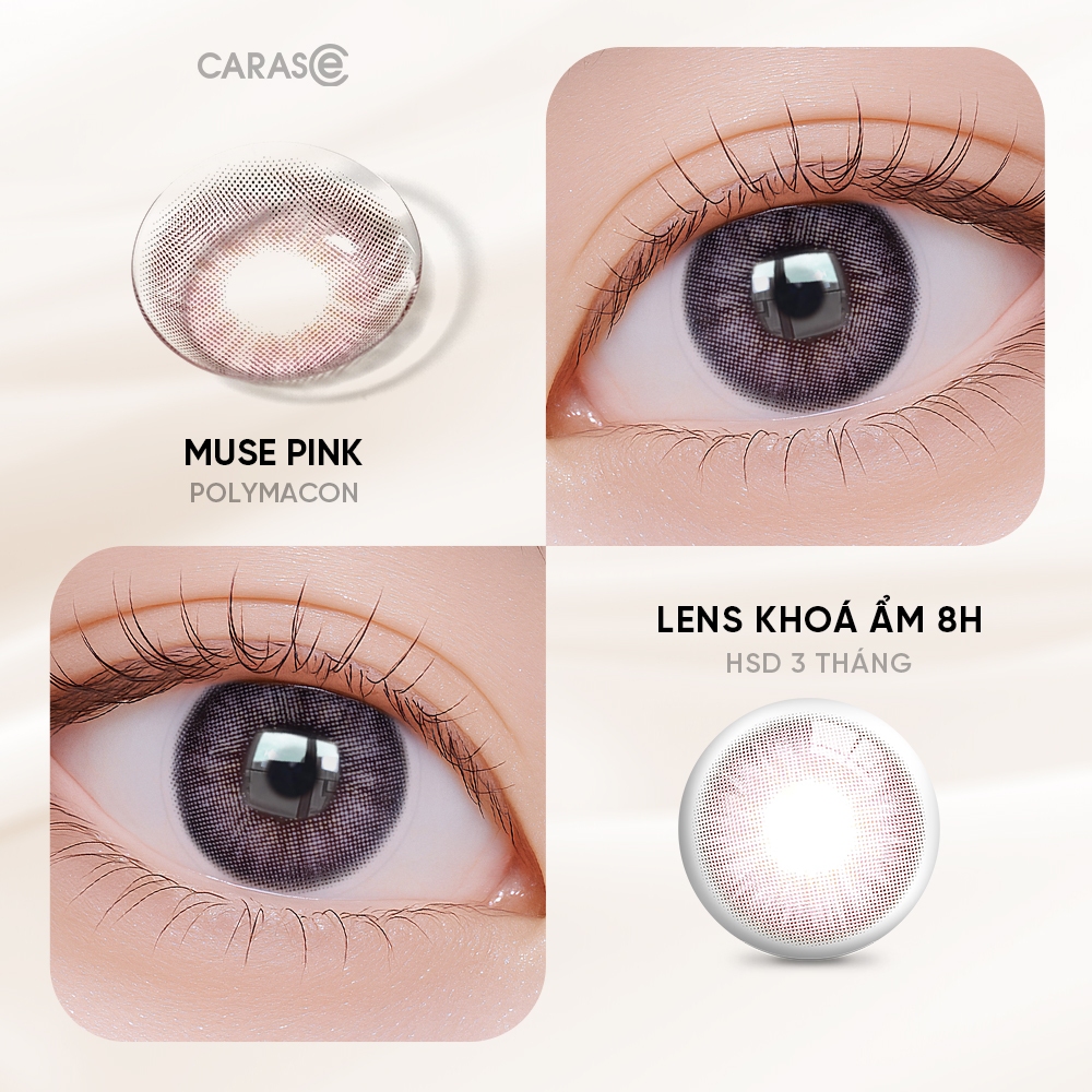[1 chiếc] Kính áp tròng khoá ẩm 8H 3 Tháng CARASE, Lens cận màu hồng lạnh MUSE PINK (1 chiếc)