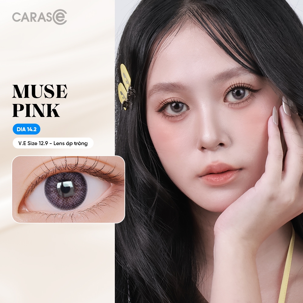 [1 chiếc] Kính áp tròng khoá ẩm 8H 3 Tháng CARASE, Lens cận màu hồng lạnh MUSE PINK (1 chiếc)